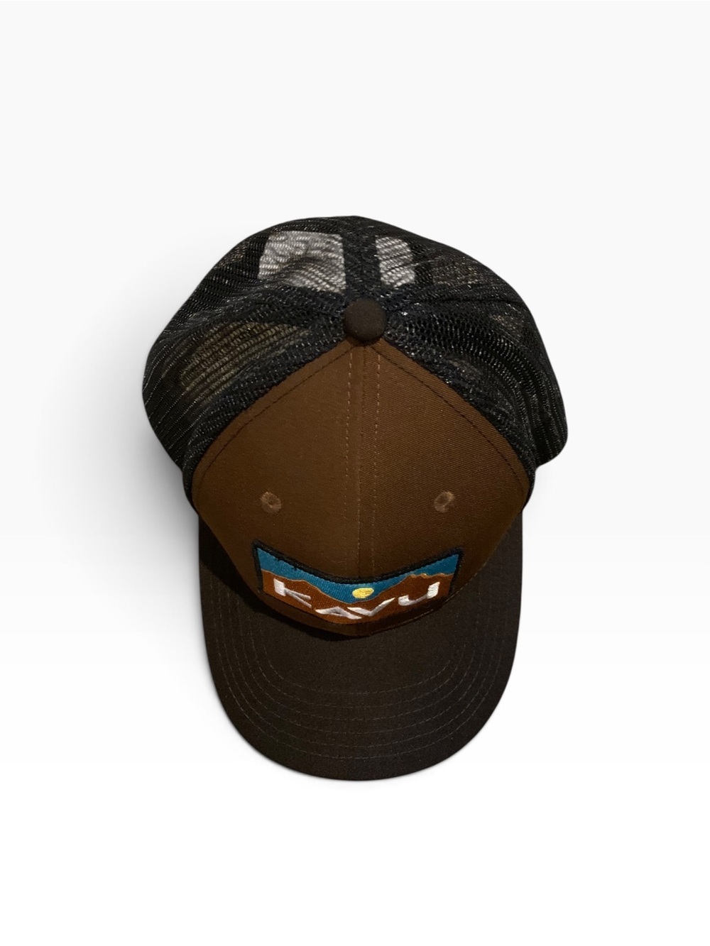KAVU Brown Mesh Back Trucker Hat Snapback Mountain Logo Cap